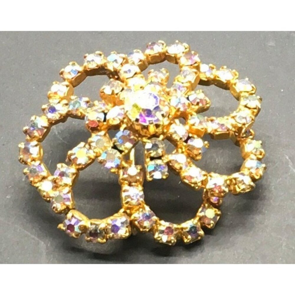 Rhinestones Brooch Pin Signed Austrian Aurora Borealis Brooch  Pin